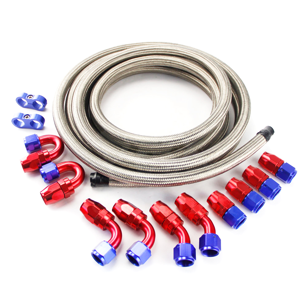 8AN 15Ft Stainless Steel Braided Fuel Line Hose with The 10 Swivel